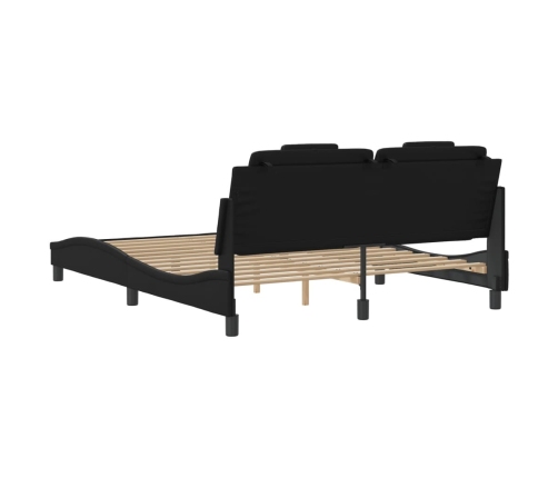 vidaXL Estructura de cama con luces LED cuero PE negro 160x200 cm