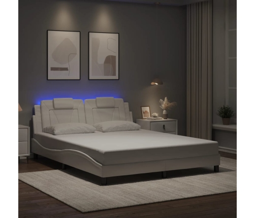 Estructura de cama con luces LED cuero PE blanco 160x200 cm