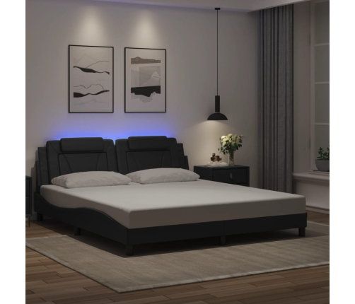 Estructura cama LED sin colchón cuero sintético negro 180x200cm