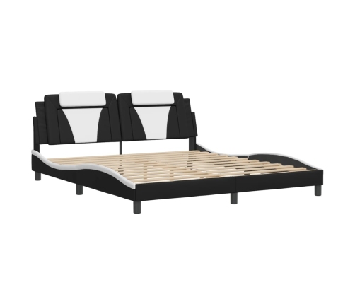 vidaXL Estructura cama con luces LED cuero PE negro blanco 180x200 cm