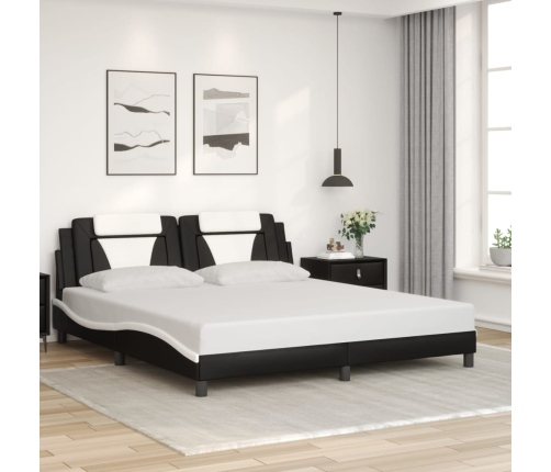 vidaXL Estructura cama con luces LED cuero PE negro blanco 180x200 cm