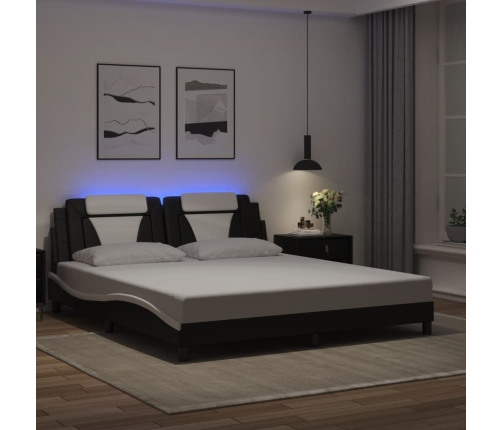 vidaXL Estructura cama con luces LED cuero PE negro blanco 180x200 cm