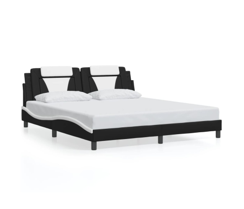 vidaXL Estructura cama con luces LED cuero PE negro blanco 180x200 cm