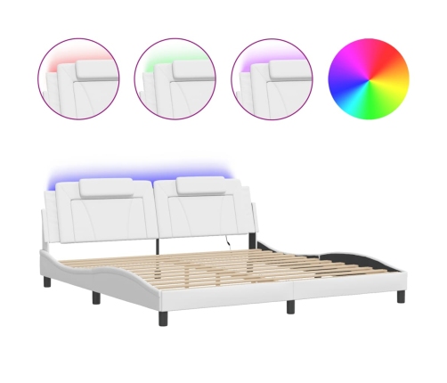 Estructura cama con luces LED cuero sintético blanco 200x200 cm