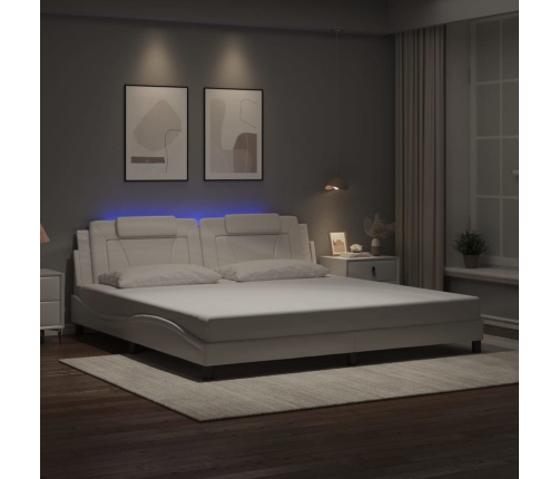 Estructura cama con luces LED cuero sintético blanco 200x200 cm