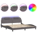 Estructura cama con luces LED cuero sintético gris 200x200 cm