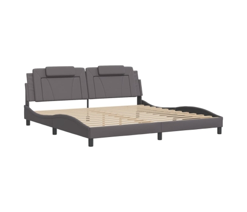 Estructura cama con luces LED cuero sintético gris 200x200 cm