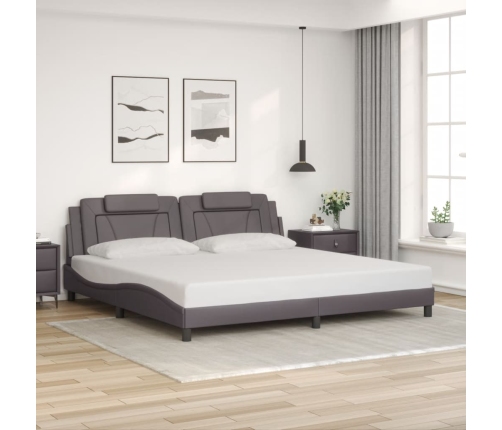 Estructura cama con luces LED cuero sintético gris 200x200 cm