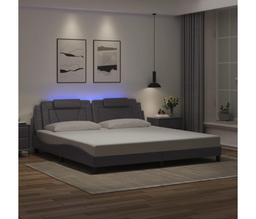 Estructura cama con luces LED cuero sintético gris 200x200 cm