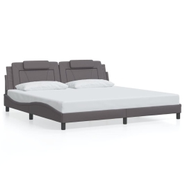 Estructura cama con luces LED cuero sintético gris 200x200 cm