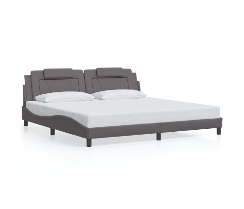 Estructura cama con luces LED cuero sintético gris 200x200 cm