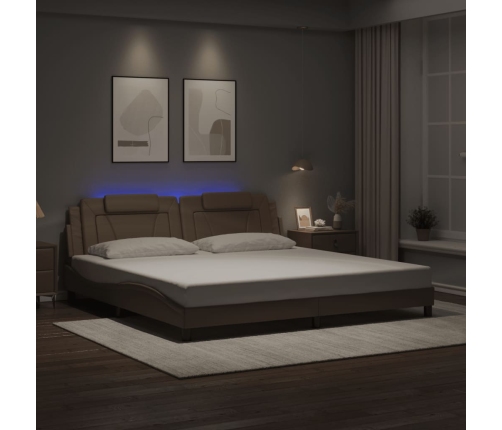 Estructura de cama con LED cuero sintético capuchino 200x200 cm