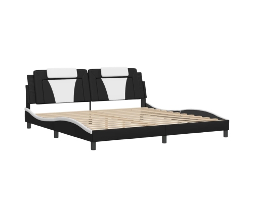 Estructura cama con LED cuero sintético negro blanco 200x200 cm