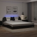 Estructura cama con LED cuero sintético negro blanco 200x200 cm