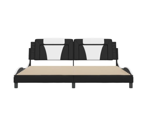 Estructura cama con LED cuero sintético negro blanco 200x200 cm