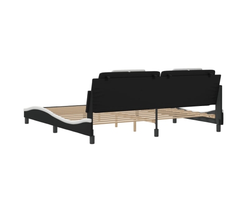 Estructura cama con LED cuero sintético negro blanco 200x200 cm