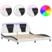 Estructura cama con LED cuero sintético blanco negro 200x200 cm