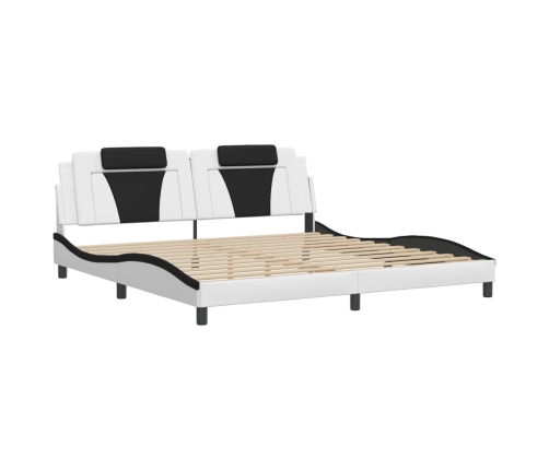 Estructura cama con LED cuero sintético blanco negro 200x200 cm