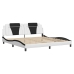 Estructura cama con LED cuero sintético blanco negro 200x200 cm
