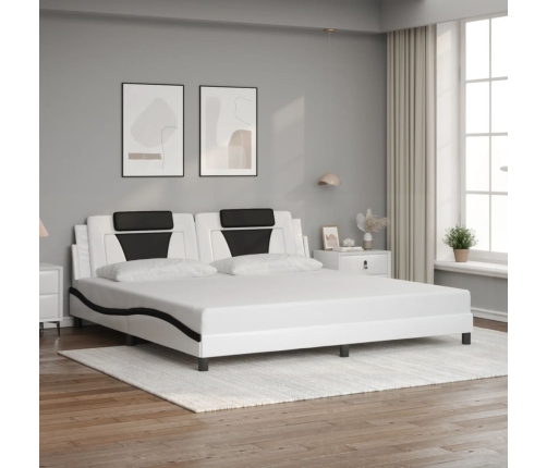 Estructura cama con LED cuero sintético blanco negro 200x200 cm