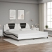 Estructura cama con LED cuero sintético blanco negro 200x200 cm