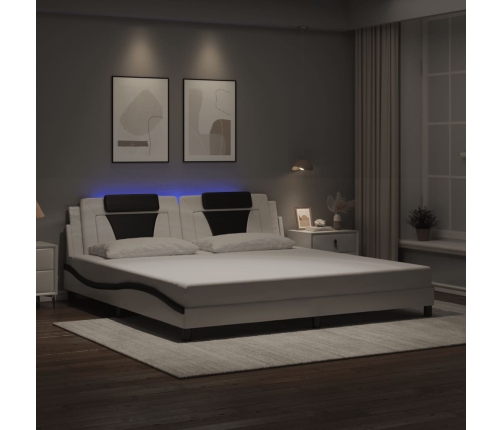 Estructura cama con LED cuero sintético blanco negro 200x200 cm