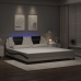 Estructura cama con LED cuero sintético blanco negro 200x200 cm