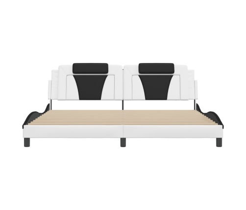 Estructura cama con LED cuero sintético blanco negro 200x200 cm