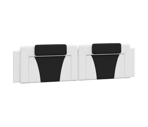 Estructura cama con LED cuero sintético blanco negro 200x200 cm
