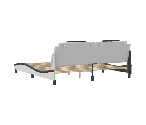 Estructura cama con LED cuero sintético blanco negro 200x200 cm