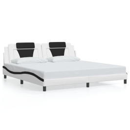 Estructura cama con LED cuero sintético blanco negro 200x200 cm