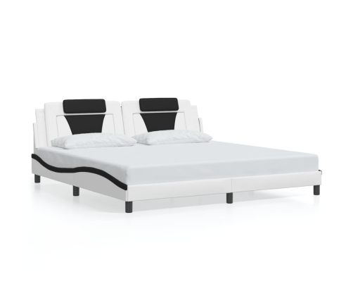 Estructura cama con LED cuero sintético blanco negro 200x200 cm