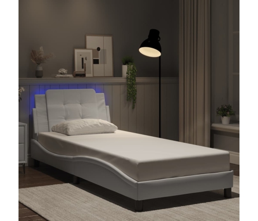 Estructura cama con luces LED cuero sintético blanco 80x200 cm