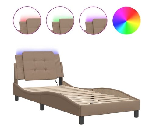 Estructura de cama con LED cuero sintético capuchino 80x200 cm