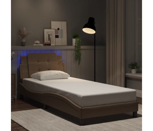 Estructura de cama con LED cuero sintético capuchino 80x200 cm