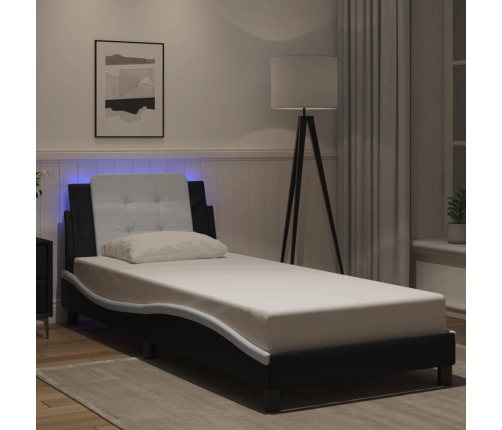 Estructura cama con LED cuero sintético negro blanco 80x200 cm