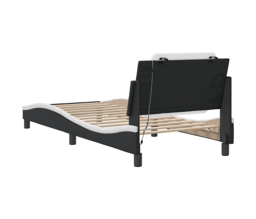 Estructura cama con LED cuero sintético negro blanco 80x200 cm