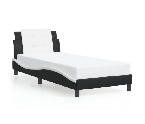 Estructura cama con LED cuero sintético negro blanco 80x200 cm