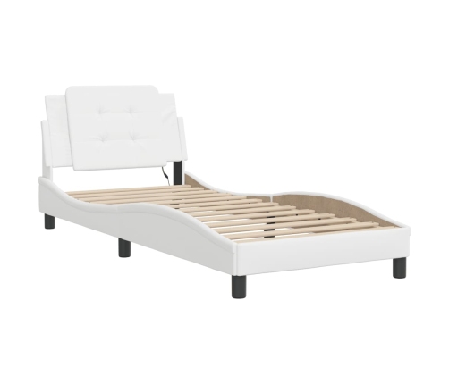 vidaXL Estructura cama con luces LED cuero sintético blanco 90x190 cm