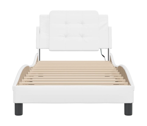 vidaXL Estructura cama con luces LED cuero sintético blanco 90x190 cm