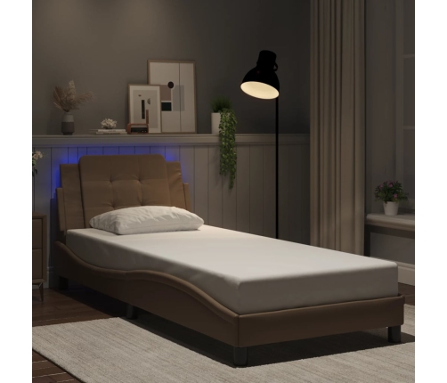 Estructura de cama con LED cuero sintético capuchino 90x190 cm