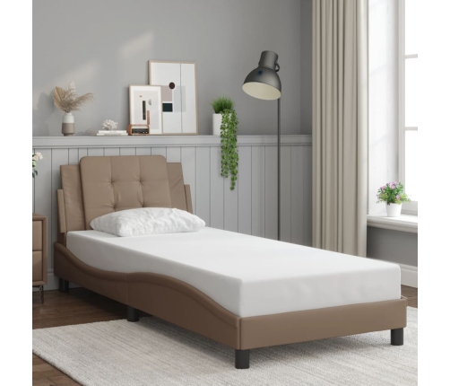 Estructura de cama con LED cuero sintético capuchino 90x190 cm