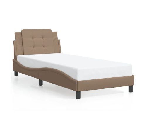 Estructura de cama con LED cuero sintético capuchino 90x190 cm