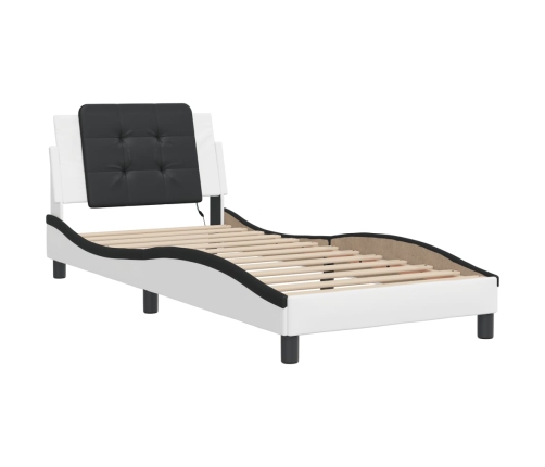 vidaXL Estructura cama con LED cuero sintético blanco y negro 90x190cm