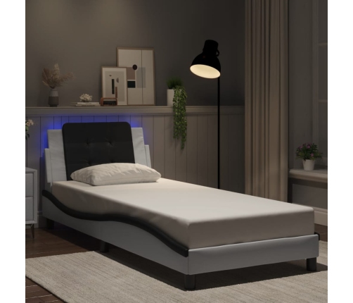 vidaXL Estructura cama con LED cuero sintético blanco y negro 90x190cm