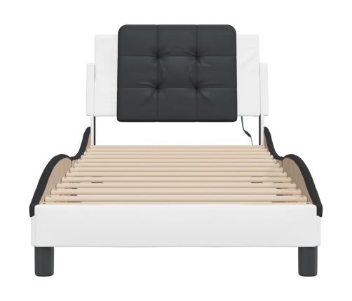 vidaXL Estructura cama con LED cuero sintético blanco y negro 90x190cm