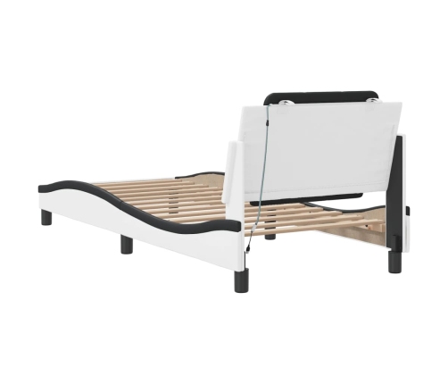 vidaXL Estructura cama con LED cuero sintético blanco y negro 90x190cm