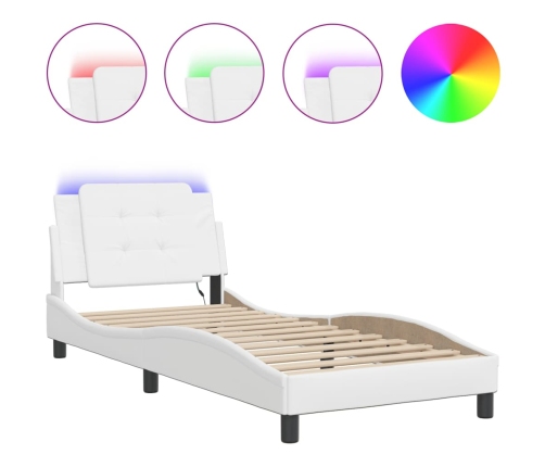 vidaXL Estructura cama con luces LED cuero sintético blanco 90x200 cm