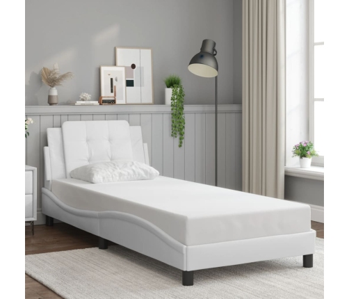 vidaXL Estructura cama con luces LED cuero sintético blanco 90x200 cm