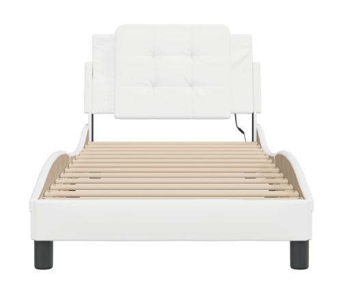 vidaXL Estructura cama con luces LED cuero sintético blanco 90x200 cm